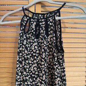 Paper Moon Black Floral Sleeveless Blouse XSP Keyhole Neck Tank Top